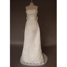 Custom Vintage Organza Sweep Train Strapless Sheath Wedding Dresses