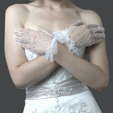 Wrist Tulle White Wedding Gloves with Ruffle