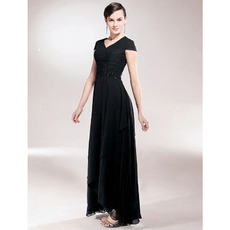 Sheath/ Column V-Neck Asymmetric Elastic Woven Satin Chiffon Mother of the Bride Dress