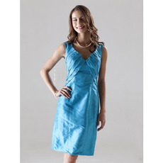 Sheath/ Column V-Neck Short Taffeta Bridesmaid/ Wedding Party Dresses