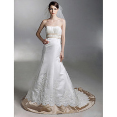 A-Line Sweetheart Chapel Train Satin Wedding Dress