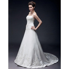 A-line Sweetheart Chapel Train Satin Organza Wedding Dress