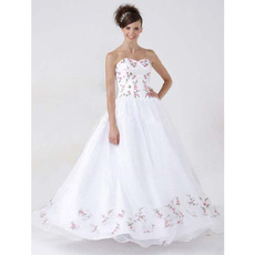 A-Line Sweetheart Floor-Length Satin Organza Wedding Dresses