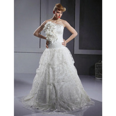 A-line Strapless Sleeveless Lace Floor-length Wedding Dress