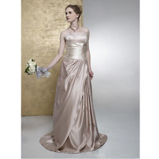 Column/ Sheath Strapless Chapel Train Satin Wedding Dress