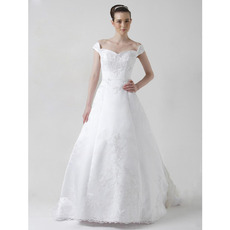 Princess A-Line Off-the-shoulder Court Train Satin Wedding Dresses