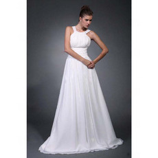 Affordable A-Line Straps Sweep/ Brush Train Chiffon Wedding Dresses