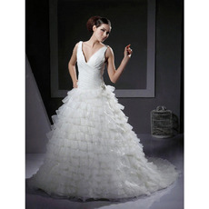 A-line Strapless Chapel Train Satin Tulle Wedding Dress