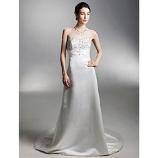 A-line Sweetheart Chapel Train Satin Wedding Dress