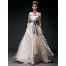 Discount A-Line Straps Floor-Length Satin Organza Wedding Dresses