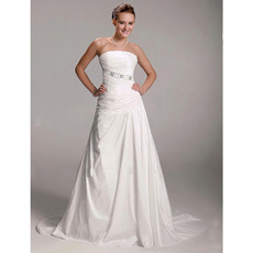 A-line Strapless Chapel Train Taffeta Wedding Dress