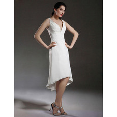 Affordable V-Neck High-Low Chiffon Short Petite Wedding Dresses