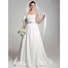 A-line Strapless Court Trains Taffeta Wedding Dress