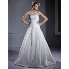 A-line Strapless Sleeveless Floor-length Taffeta Wedding Dress