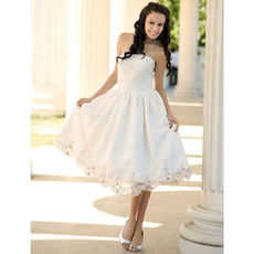 Custom A-Line Strapless Satin Lace Short Reception Wedding Dresses