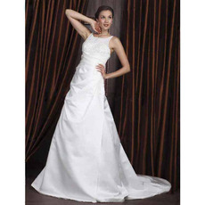 A-line Scoop Court Train Satin Tulle Wedding Dress