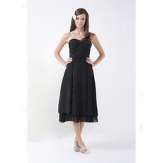 Vintage Tea-Length Sweetheart Black Chiffon Bridesmaid Dresses