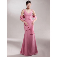 Elegant Long Mermaid V-Neck Chiffon Mother of the Bride/ Groom Dresses with Wraps