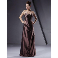 Winter Strapless Column Floor-Length Taffeta Bridesmaid Dresses