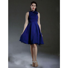 Affordable Sexy High-Neck Short Royal Blue Chiffon Bridesmaid Dresses