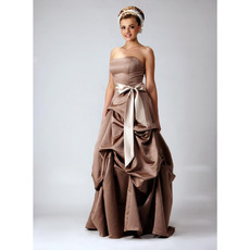 A-line Strapless Floor-length Sleeveless Satin Prom Dress