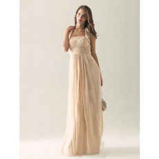 Discount Elegant Halter Sleeveless Long Chiffon Bridesmaid Dresses