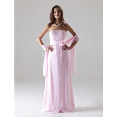 Discount Elegant Pink Chiffon Strapless Floor Length Bridesmaid Dresses