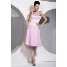 Custom Pink Strapless Satin Short Bridesmaid/ Wedding Party Dresses