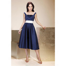 Straps Square Knee-Length Satin Bridesmaid/ Wedding Party Dresses