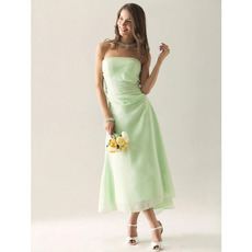 Custom Tea Length Asymmetric Strapless Chiffon Bridesmaid Dresses