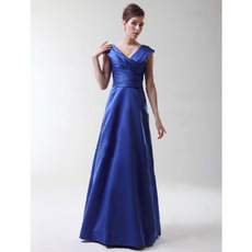 A-Line V-Neck Floor-Length Satin Bridesmaid Dresses for Winter Wedding