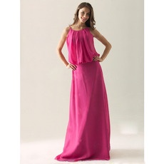 Sexy Column Spaghetti Straps Chiffon Floor Length Bridesmaid Dresses