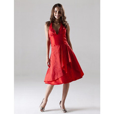 Discount Sexy A-Line Halter Knee-Length Red Taffeta Bridesmaid Dresses