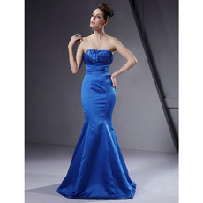 Sexy Trumpet/ Mermaid Strapless Satin Long Winter Bridesmaid Dresses