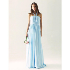 Elegant Halter Long Chiffon Fall Bridesmaid/ Wedding Guest Dresses