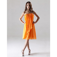 Affordable Orange Chiffon Strapless Short Summer Bridesmaid Dresses