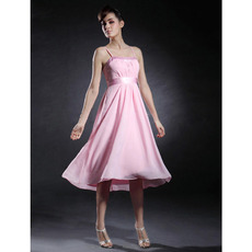 Spaghetti Straps Chiffon A-Line Knee Length Pink Bridesmaid Dresses