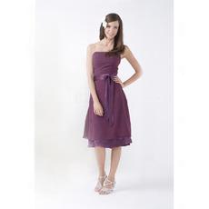 Knee Length Chiffon Strapless Summer Bridesmaid/ Wedding Party Dresses