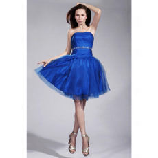 Ball Gown Short Dresses/ Mini Satin Tulle Strapless Prom Homecoming Dresses