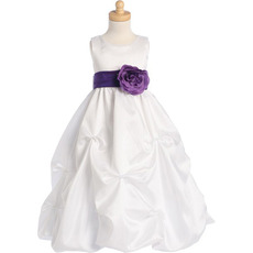 Custom Pick-Up Skirt Taffeta First Communion Dresses with Belts