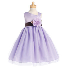 Discount Adorable Asymmetric Tea Length Flower Girl Dresses with Belts