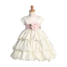 Inexpensive Cute Layered Skirt First Communion Dress with Short Sleeves