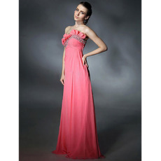 Elegant Empire Sweetheart Floor Length Pink Chiffon Evening/ Prom Dresses