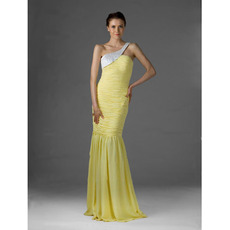 Inexpensive Mermaid One Shoulder Long Chiffon Evening/ Prom Dresses