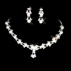 Crystal and Pearl Earring Necklace Set Wedding Bridal Jewelry Collection