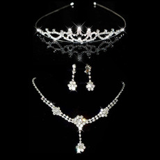 Crystal Earring Necklace Tiara Set Wedding Bridal Jewelry Collection