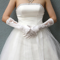 Elbow Ivory Lace Wedding Gloves with Applique