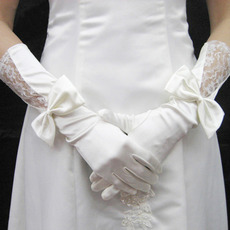 Elbow Ivory Lace Wedding Gloves with Bowknot