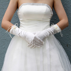 Elastic Satin Ivory Wedding Gloves with Flower