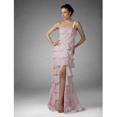 Chiffon Pink Evening Dress/ Tiered Prom Dress